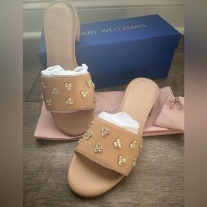 NIB Stuart Weitzman Tammy Crystal Slides Shoes Tan/Golden Beige Sz 8.5